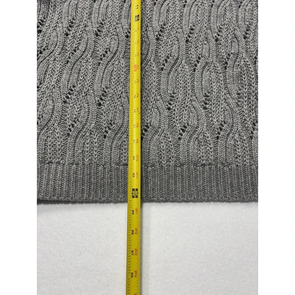 Lucky Brand Sweater Womens Small Gray Open Knit Crew Neck Raglan Glitter Alpaca - Picture 5 of 13